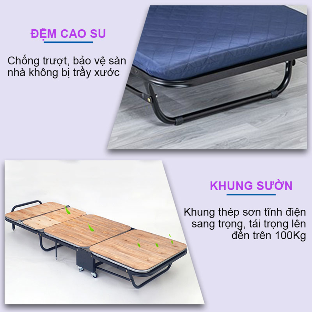 Giường Gấp Gọn 3 Khúc Cao Cấp NIKITA GB365 - Đệm Bọt Biển - Khung Sắt Sơn Tĩnh Điện - Chính Hãng NIKITA