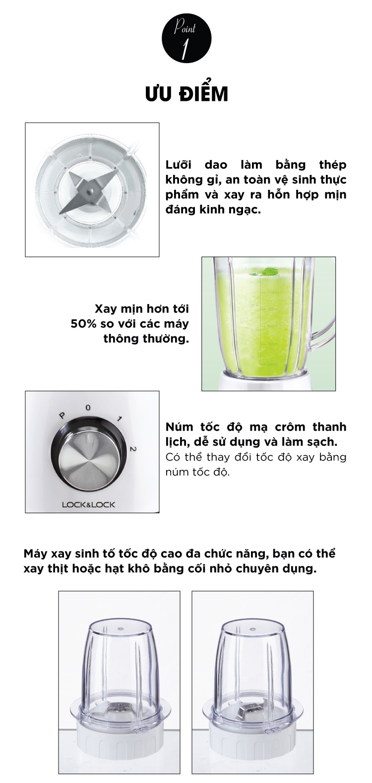 Máy Xay Sinh Tố Lock&amp;Lock EJM462 (350W - 1.2 Lít) - Hàng chính hãng - Tặng Muỗng Inox