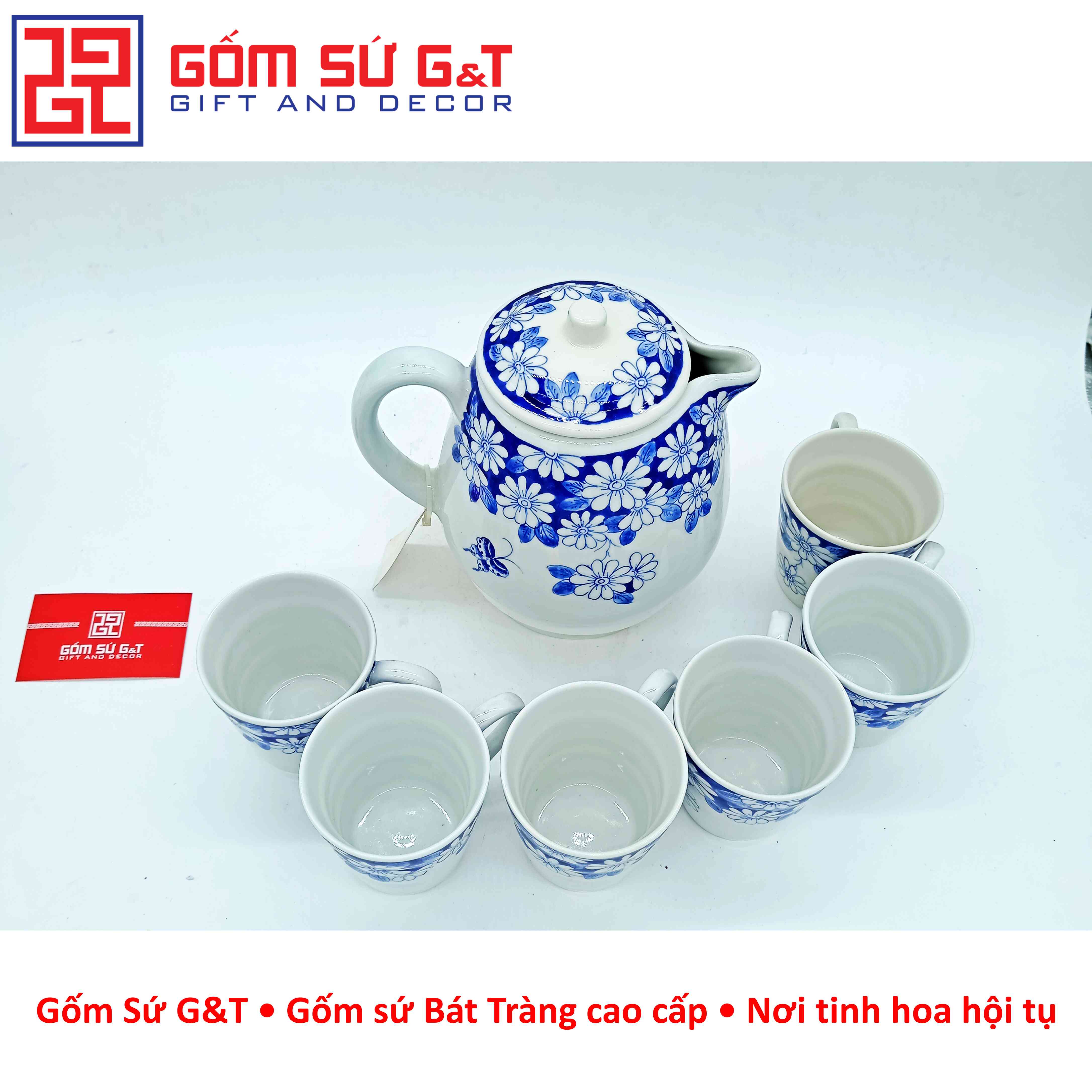 Bộ tích trà vẽ hoa đại thanh xanh Gốm Sứ G&amp;T
