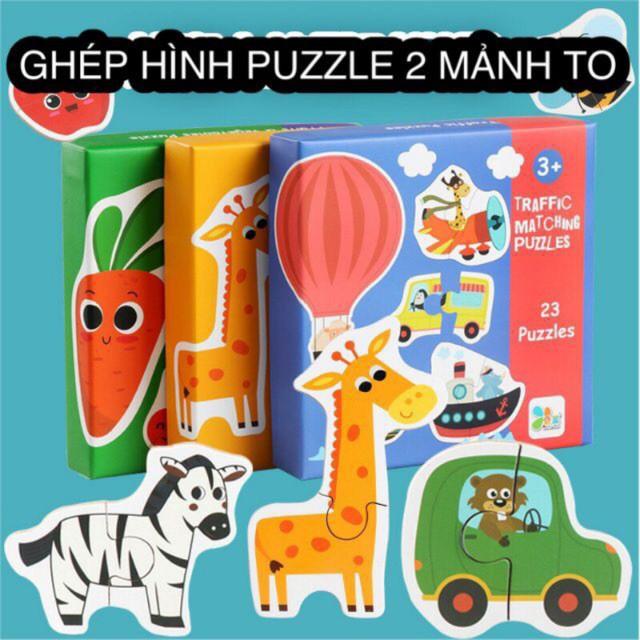 Ghép HÌnh Puzzle 2 Mảnh Hộp Bìa Loại To Đẹp Cho Bé