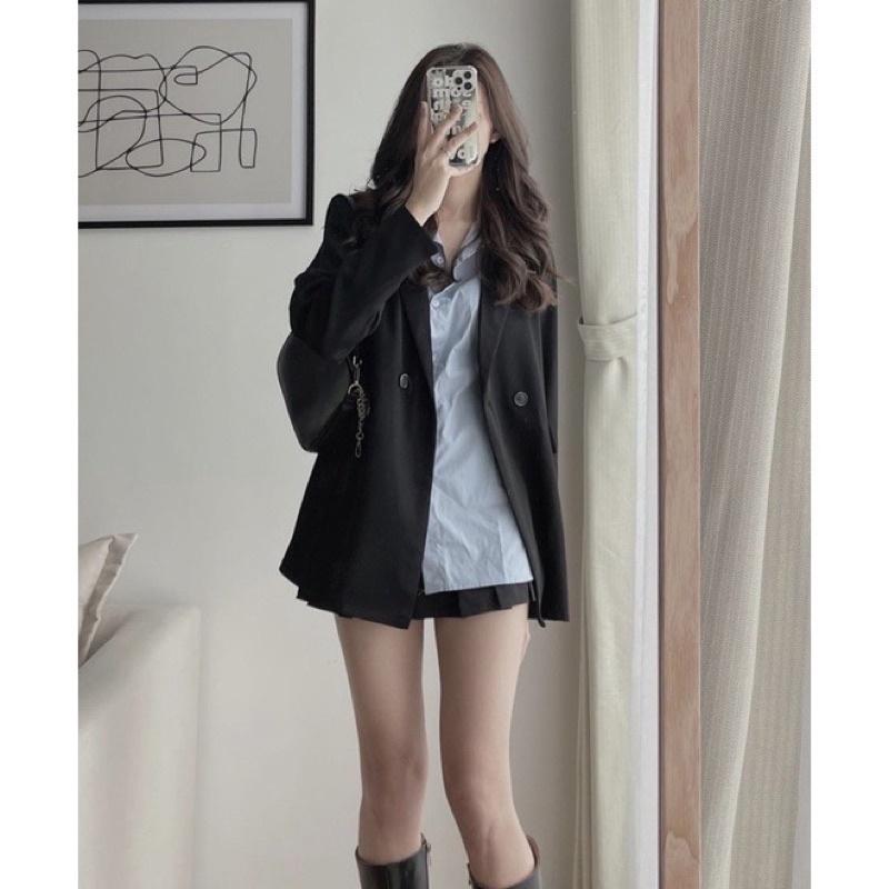 Áo blazer 2 lớp nắp túi 1 cúc - Be 1 lớp đẹp