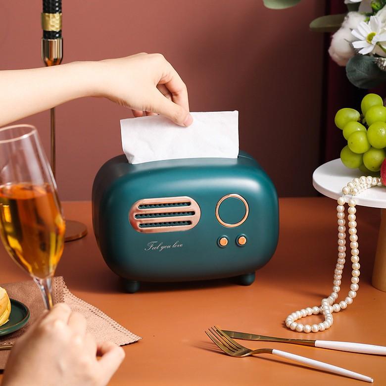 Hộp Đựng Khăn Giấy Để Bàn Văn Phòng Retro Hộp Khăn Giấy Hình Radio Phong Cách Vintage - Radio Tissue Box