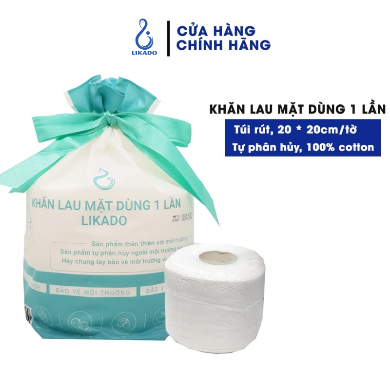 Khăn lau mặt dùng 1 lần LIKADO kt 20x20cm dạng túi rút tiện lợi