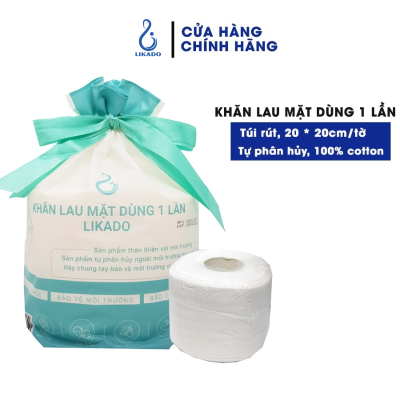 Khăn lau mặt dùng 1 lần LIKADO kt 20x20cm dạng túi rút tiện lợi (1 túi 80 khăn)