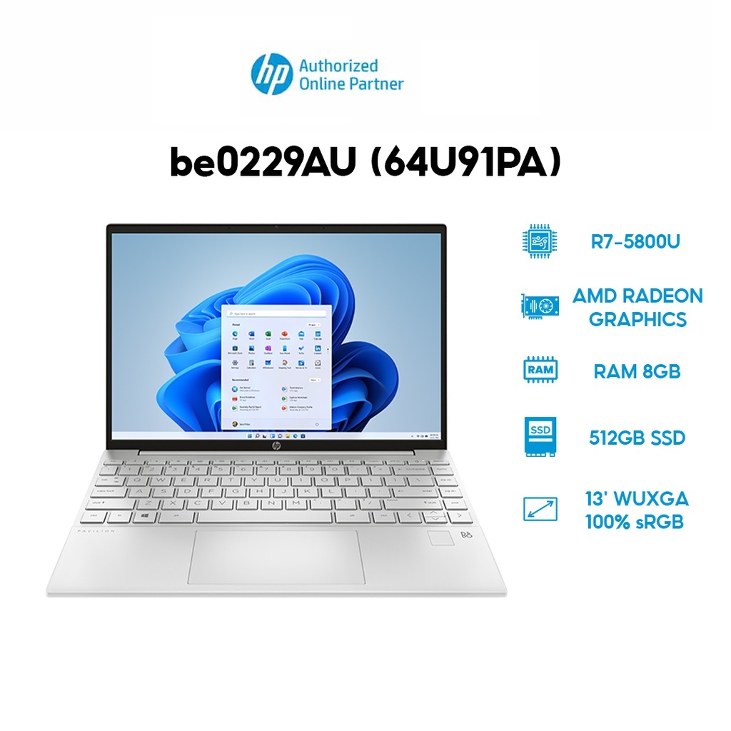 Laptop HP Pavilion Aero 13-be0229AU (64U91PA) (R7-5800U | 8GB | 512GB | 13' WUXGA 100% sRGB Hàng chính hãng