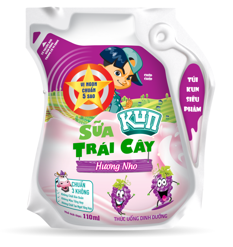 Thùng 24 Túi Sữa Trái Cây Hương Nho KUN 110ml/túi