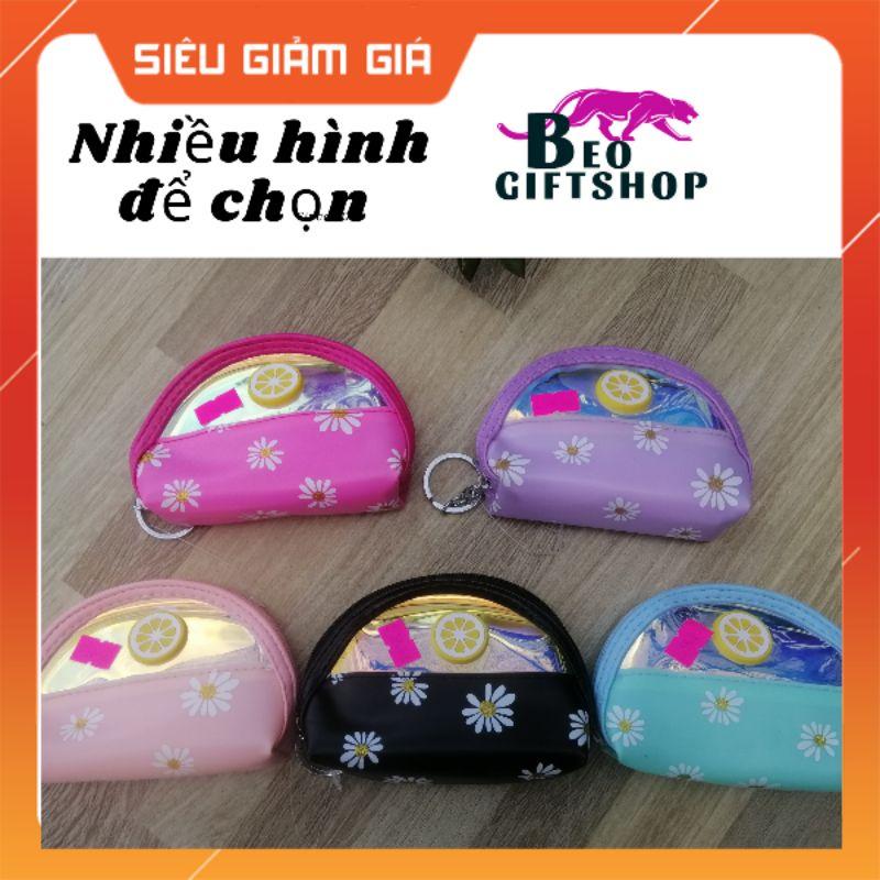 MÓC KHÓA BÓP. MÓC KHÓA VÍ DÁNG BẦU IN HÌNH, THÊU HOA CÚC GẮN STICKER