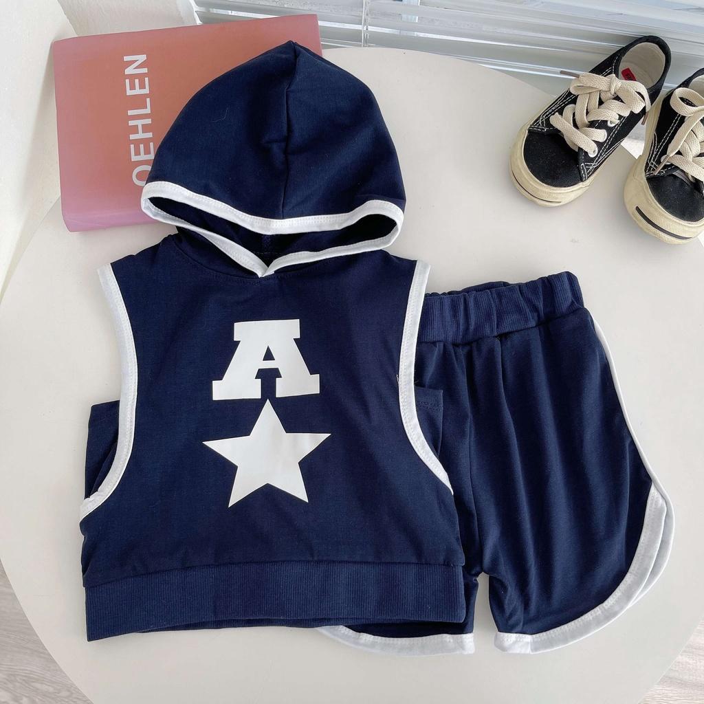 Bộ Sát Nách Hè Ba Lỗ In Chữ A Ngôi Sao Có Mũ Phong Cách Hip Hop Cho Bé Trai Mặc Cực Xinh - SUMO KIDS