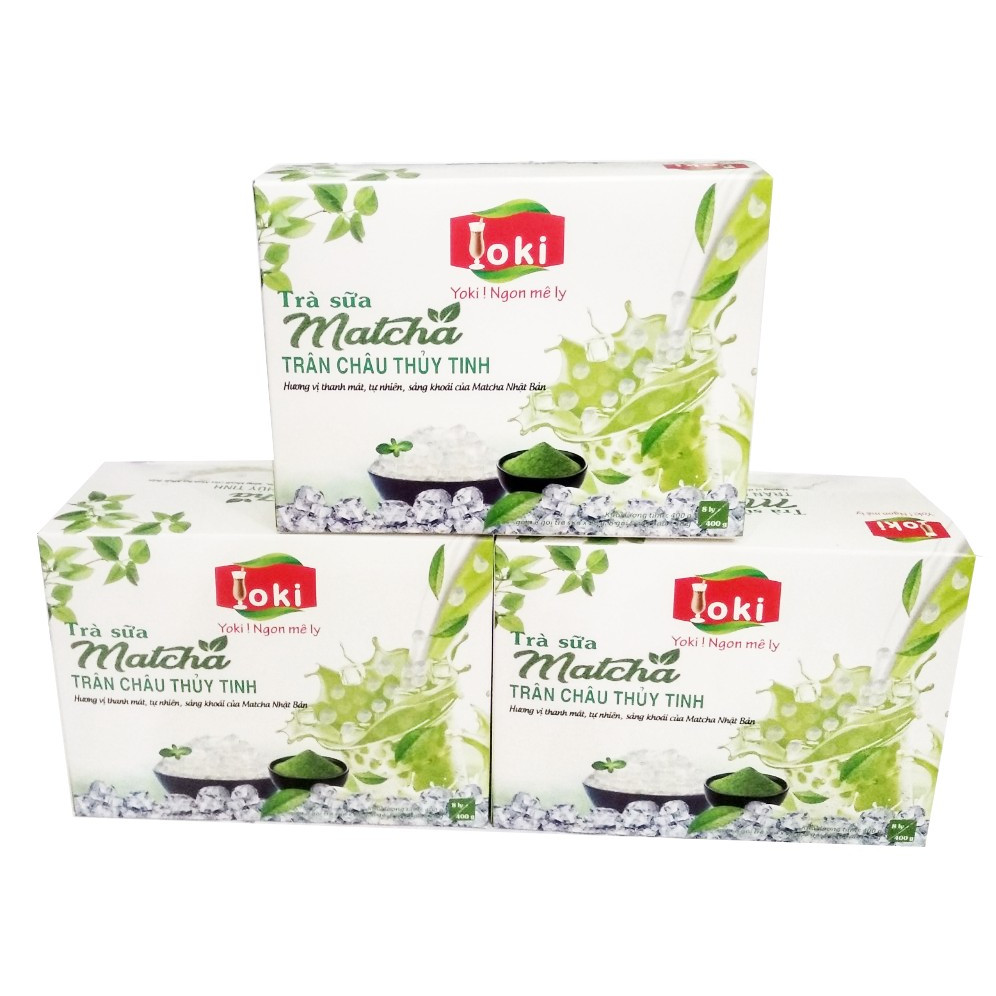 Yoki Trà sữa Matcha trân châu thủy tinh 400g (08 gói trà sữa Matcha 20g+ 08 gói trân châu thủy tinh 30g)