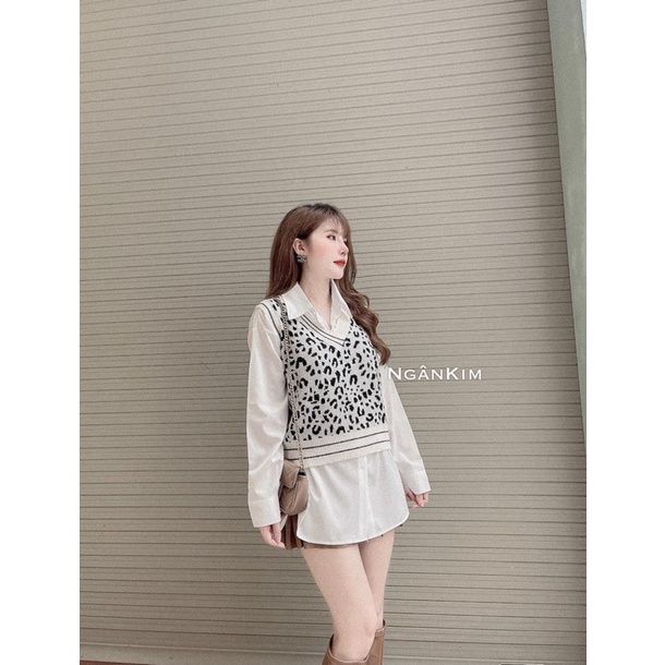 Áo gile len báo QC cổ tim cho nữ AL068