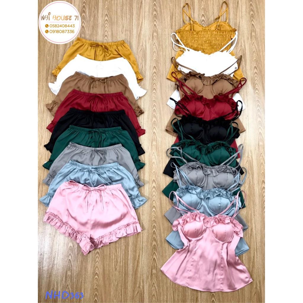 Set Bộ Ngủ Dây Lụa Tô Châu NHIHOUSE71 Quần Đùi Bèo Áo Sexy Dún Bèo Cúp Ngực Gợi Cảm Freesize Dưới 57kg