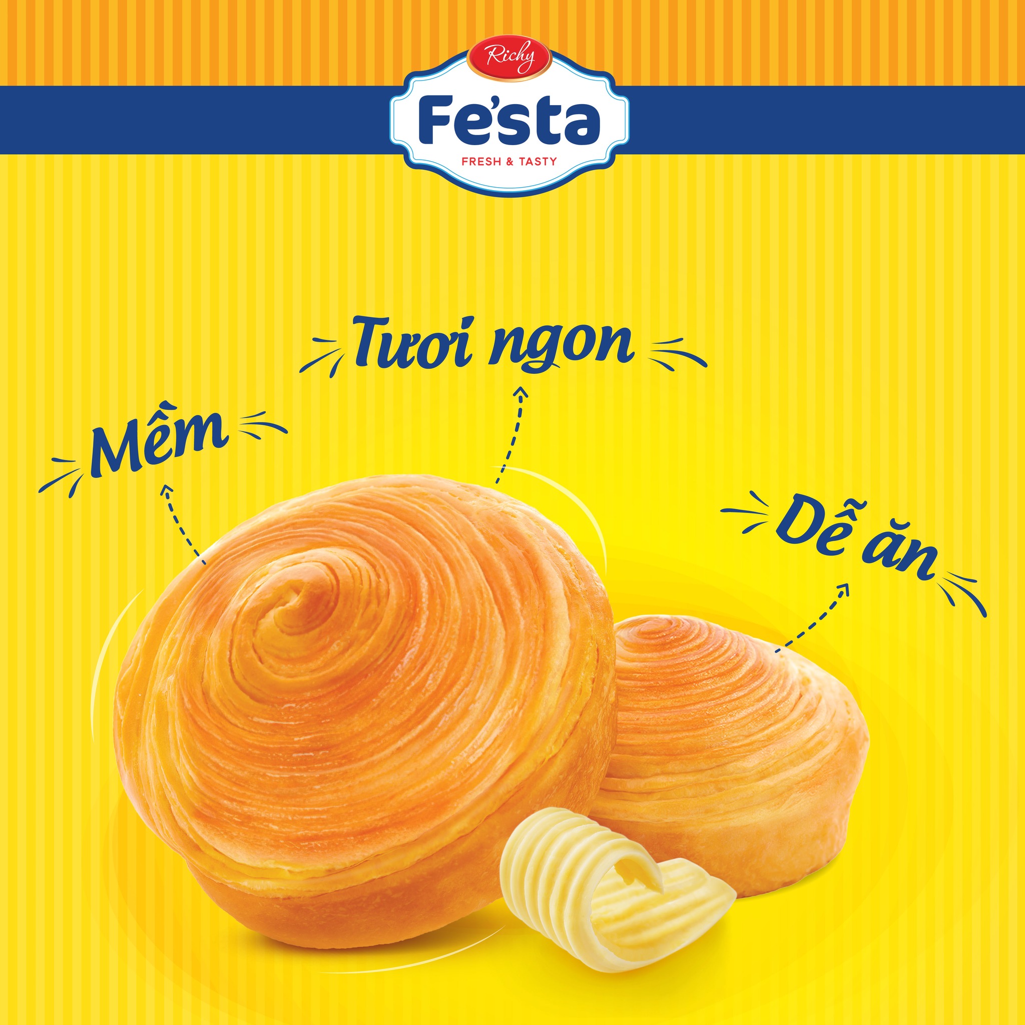 [NEW - BÁNH TƯƠI - HSD 30 NGÀY] Bánh mỳ hoa cúc ngàn lớp Fe'star 120g (40g x 3 bánh)