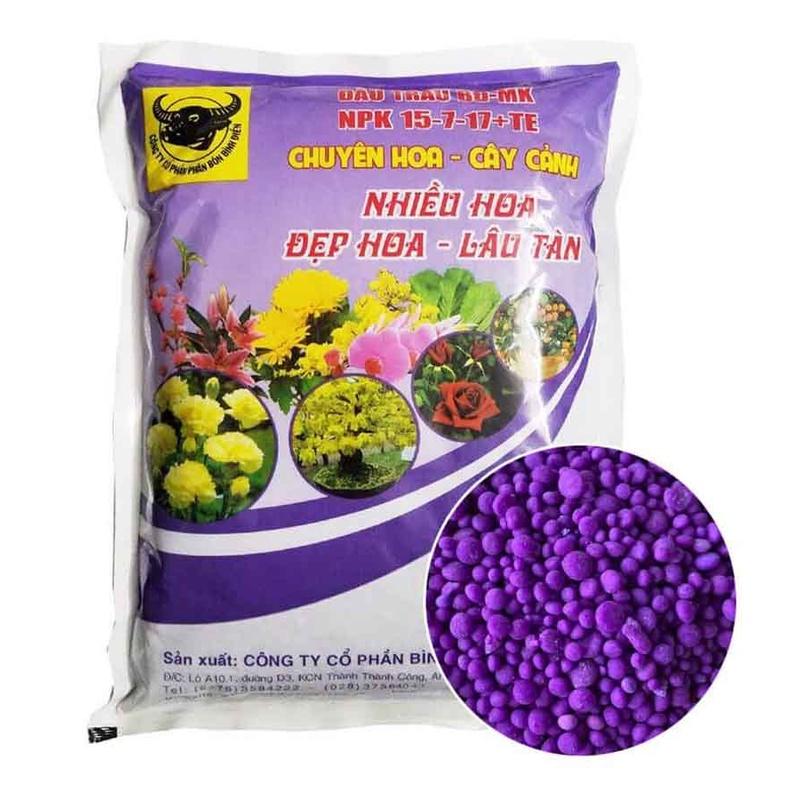 Phân bón Đầu Trâu BĐ-MK 15-7-17+TE Nhiều Hoa – Đẹp Hoa – Lâu Tàn cho hoa Lan Hoa kiểng Gói 1kg