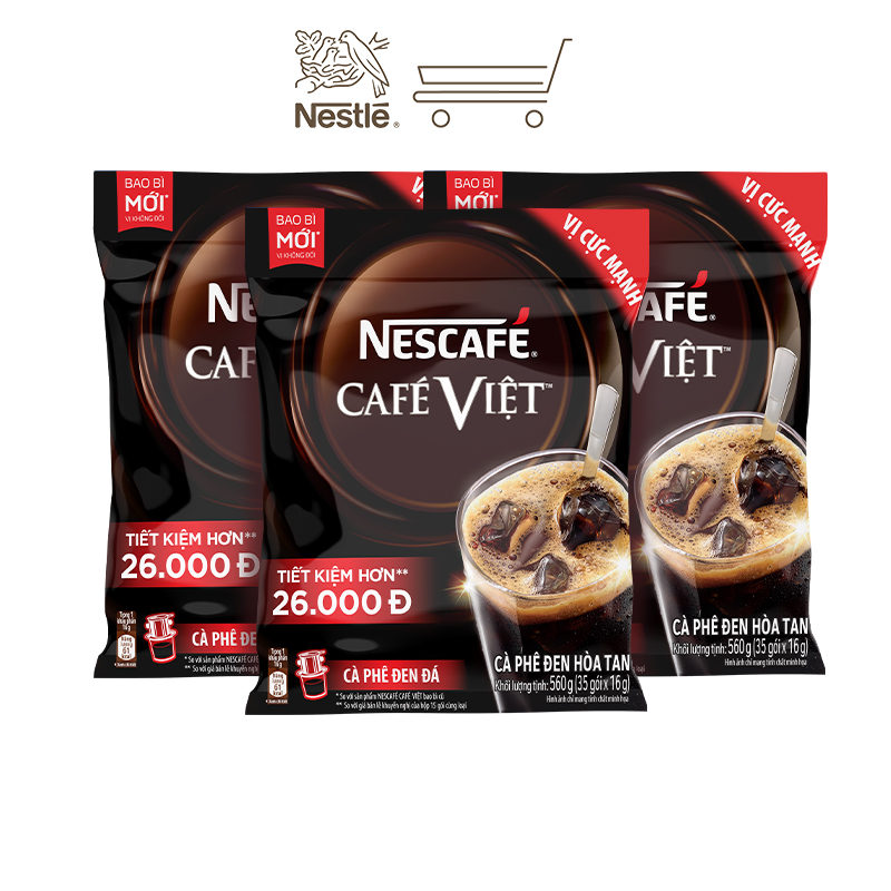 Combo 3 bịch cà phê đen hòa tan NESCAFÉ CAFÉ VIỆT (Túi 35 gói x 16g)