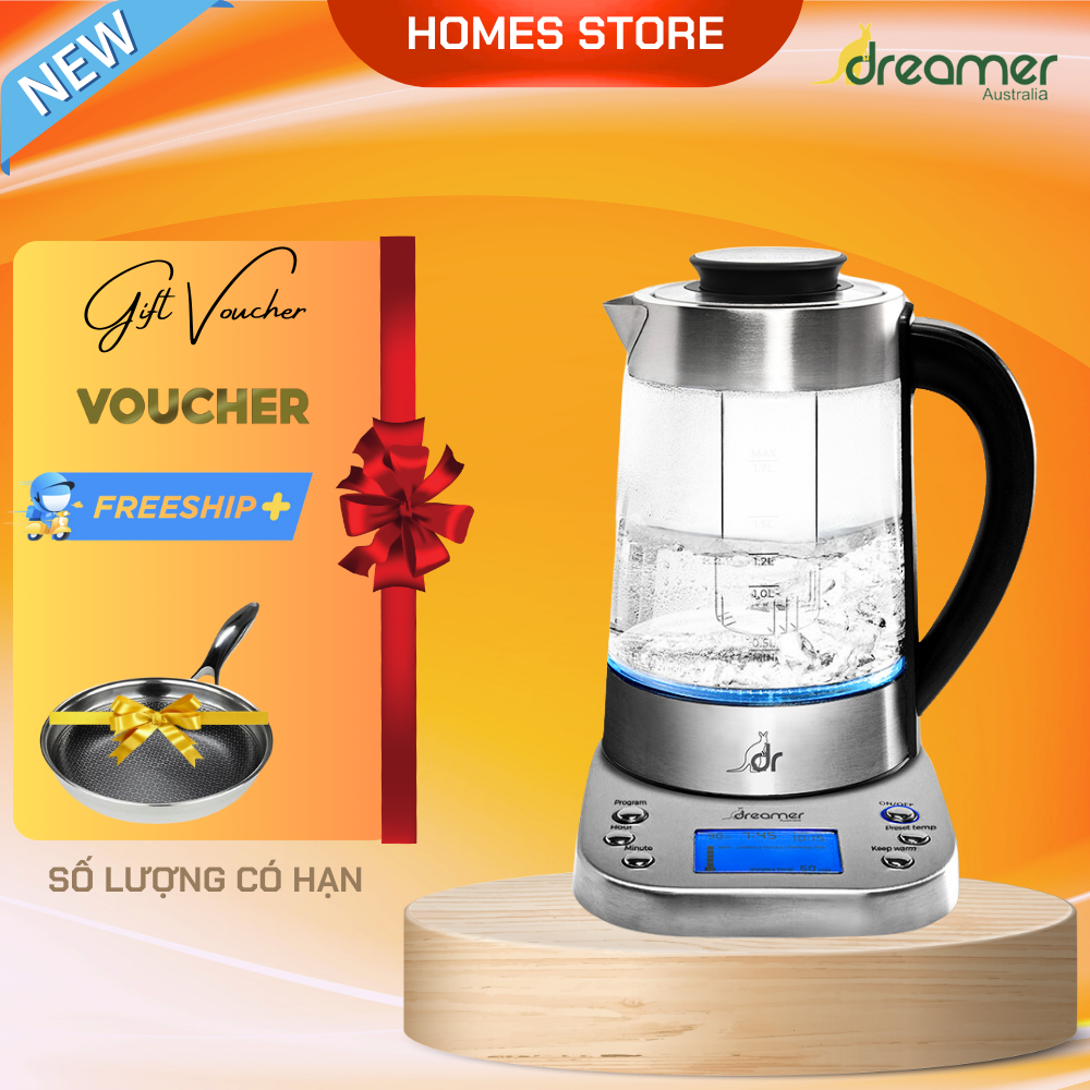 Ấm Siêu Tốc Đun Nước Thông Minh Dreamer DK-S17D - Thương Hiệu Úc Đun Sôi Giữ Mức Nhiệt 1.7L Công Suất 2000 W - Hàng Chính Hãng