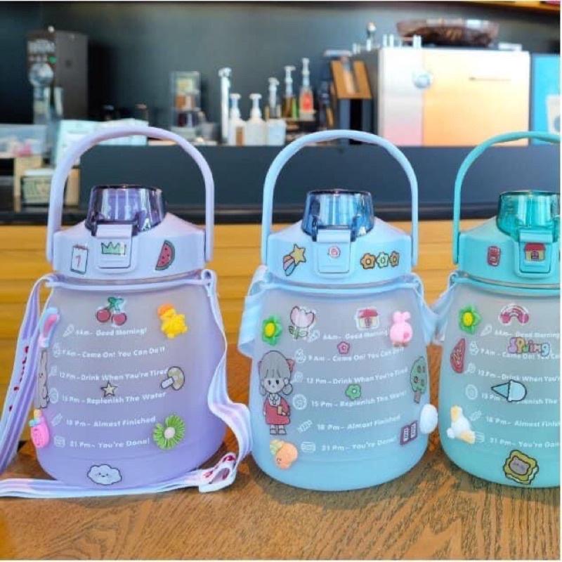 Bình đựng nước có ống hút, Bình nước nhắc giờ siêu cute 1200ml siêu xinh