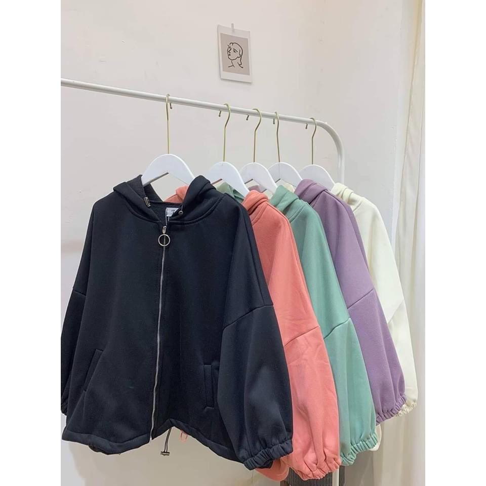 Áo Khoác Hoodie Nỉ Bông Trơn Tay Phồng Unisex Nam Nữ Form Rộng phong cách ulzzang KUN