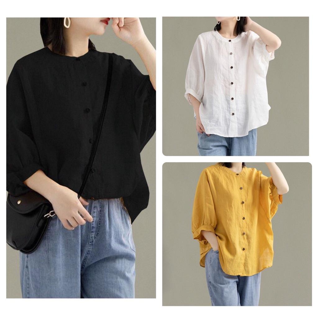 Mẫu Áo Đũi Trơn Nhiều Màu, Mẫu Áo Sơ Mi Nữ Cổ Tròn Vintage Chất Mềm, Phù Hợp Mọi Độ Tuổi