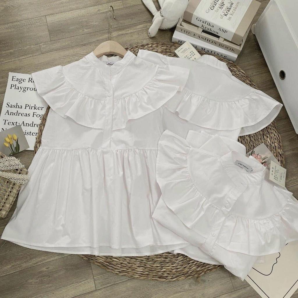 Áo sơ mi cổ bèo tiểu thư ngắn tay, form babydoll ulzzang, phong cách Hàn Quốc, chất đũi QC mềm mát, QUYNHANHPUKA