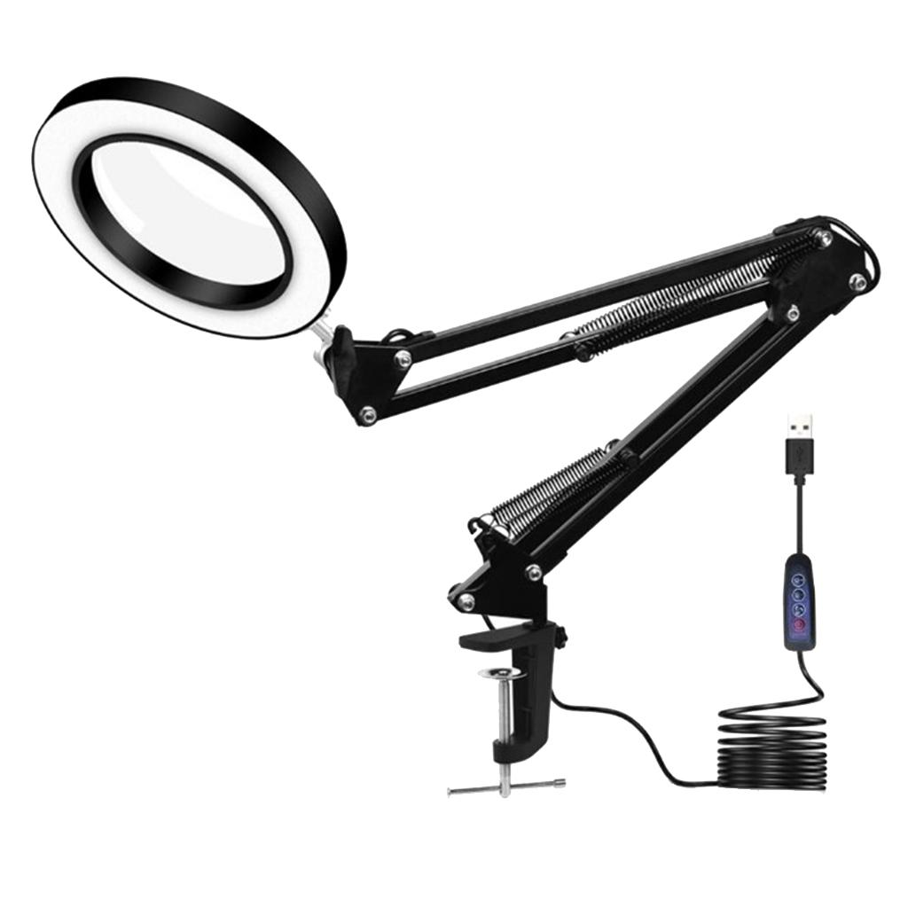 Hilabee Kính Lúp Để Bàn Kẹp 5X Kính Phóng Đại Ống Kính W/Có Thể Điều Chỉnh Xoay Cánh Tay