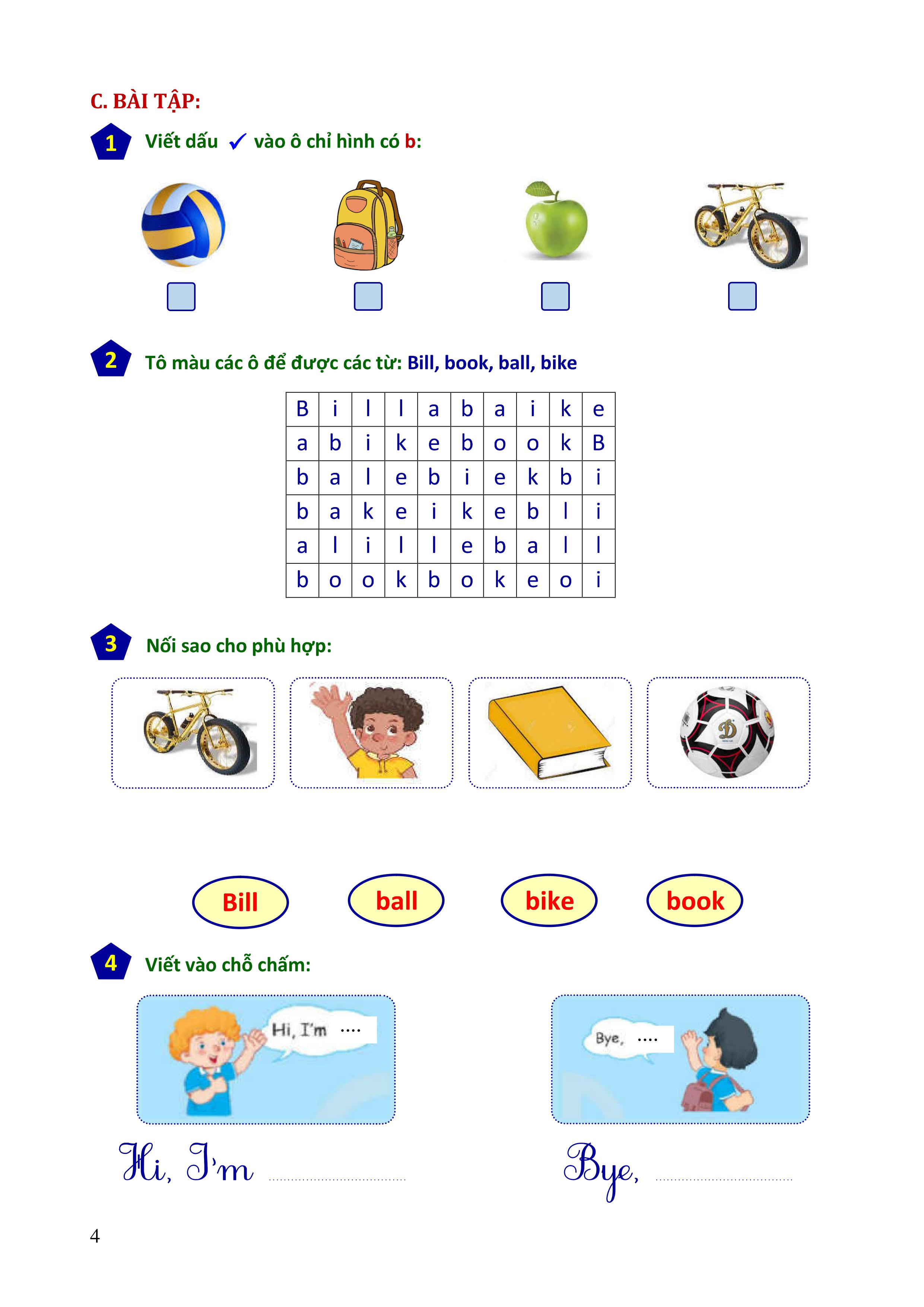Phiếu bài tập cuối tuần Tiếng Anh 1 - Biên soạn theo chương trình mới