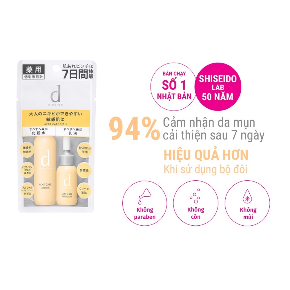 Bộ sản phẩm dùng thử chăm sóc và cải thiện da mụn d program Acne Care Set (Lotion 23ml, Emulsion 11ml) tặng máy xịt khoáng cầm tayml, Emulsion 11ml)