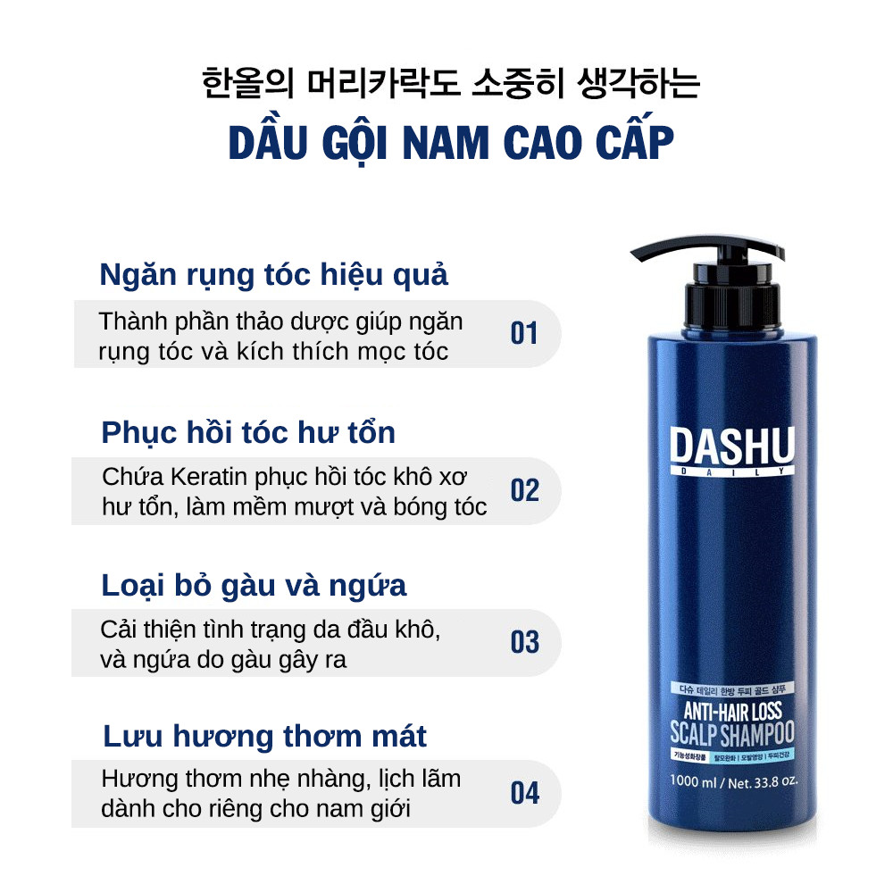 Dầu gội ngăn rụng tóc dành cho nam DASHU Anti - Hair Loss Scalp Mini size Sạch gàu và ngứa chính hãng Hàn Quốc 50ml JN-DG03