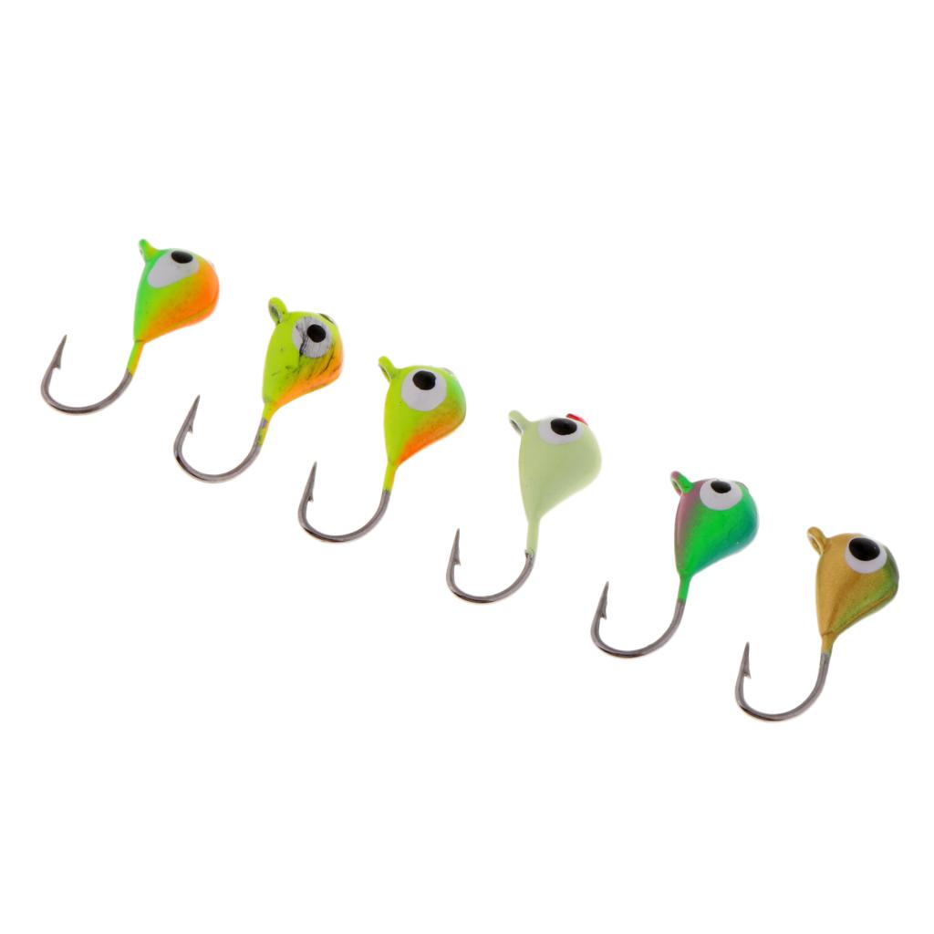 6pcs Ice Fishing Jigs Lure with Single Hook Jig Head Baits Artificial Bait