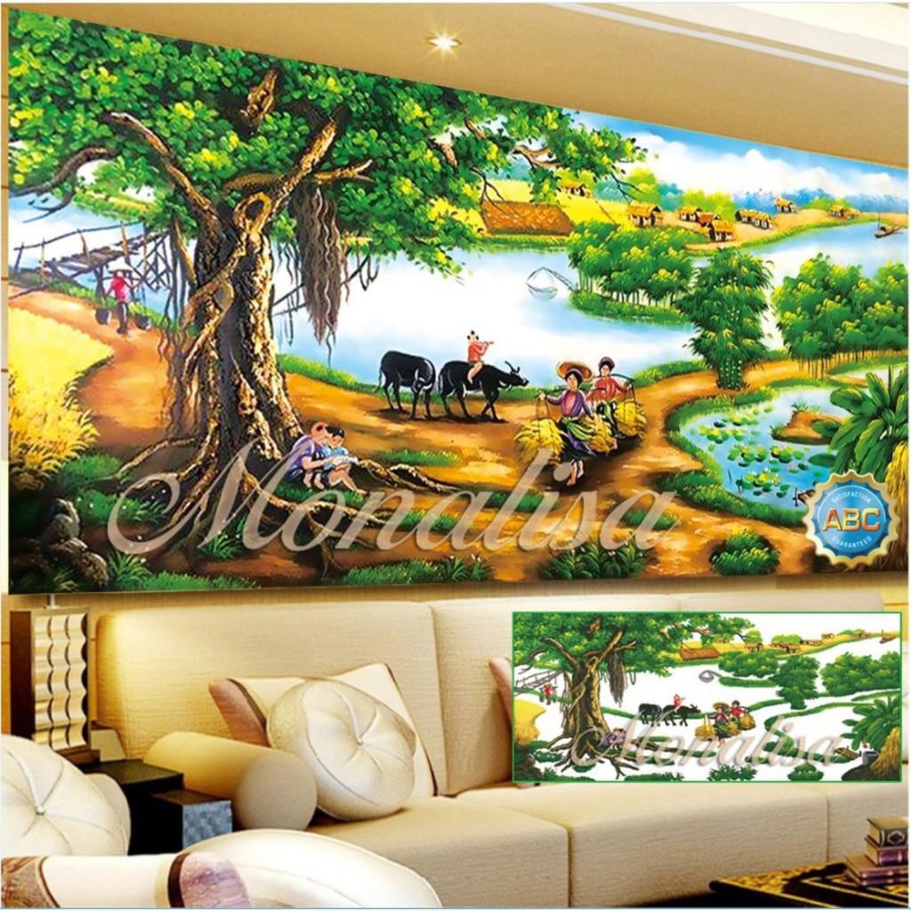 Tranh đính đá cây đa đầu làng LV017