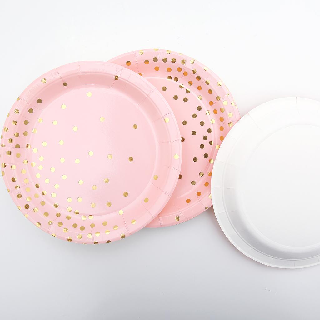 10pcs Gold Spots Paper Party Set Plates Wedding Birthday Party Tableware