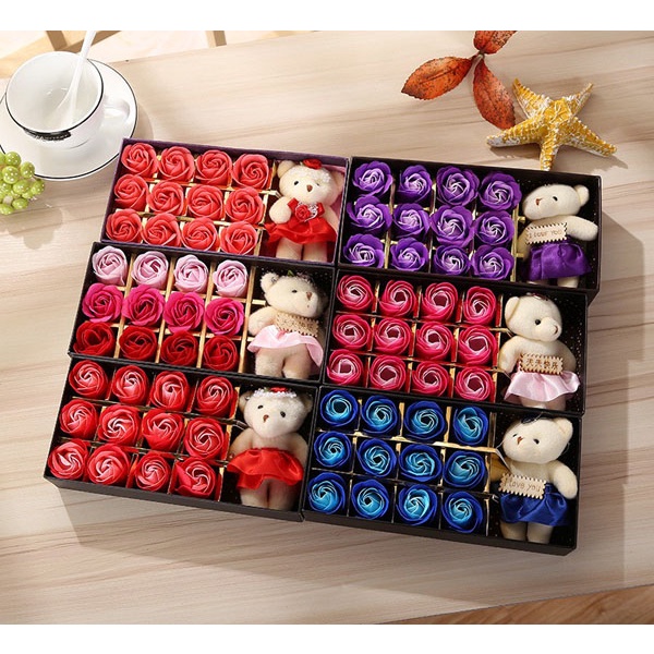 Hộp Hoa Hồng 12 Bông 3D Kèm Gấu Sweet Love Cực Đẹp