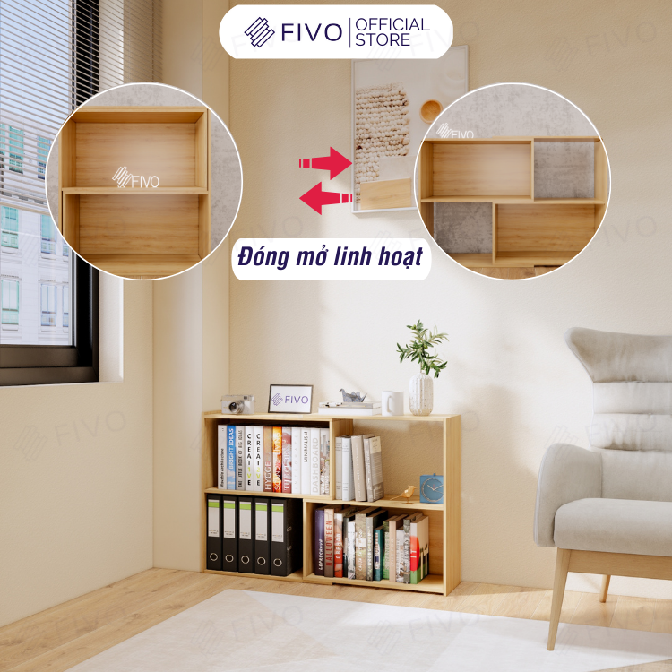 Kệ Sách Gỗ Thông Minh Để Sàn FIVO FB71, Với Tính Năng 2IN1 Đóng Mở Tùy Thích,Sang Trọng Thích Hợp Nhiều Không Gian, Nhiều Ngăn Chứa Đồ Rộng Rãi