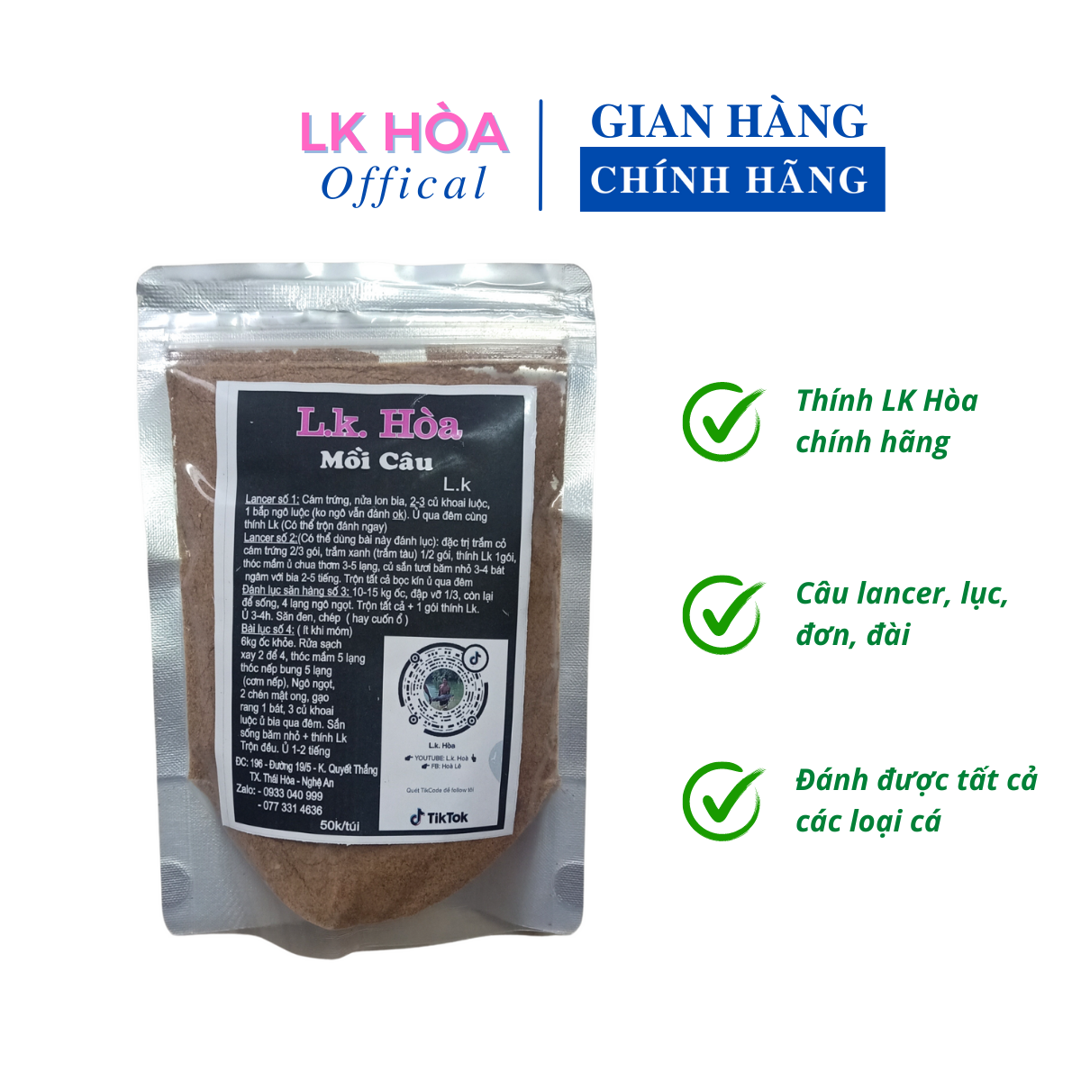 Mồi câu cá Lk Hòa | Thính câu cá Lk Hòa siêu nhạy đánh được tất cả các loại cá chủ đạo chép, trắm, trôi