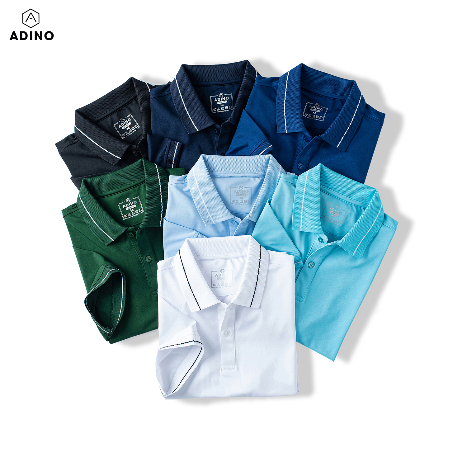 Hình ảnh Áo thun có cổ nam màu xanh dương phối viền ADINO vải polyester cotton mềm mịn dáng slimfit công sở trẻ trung AP95