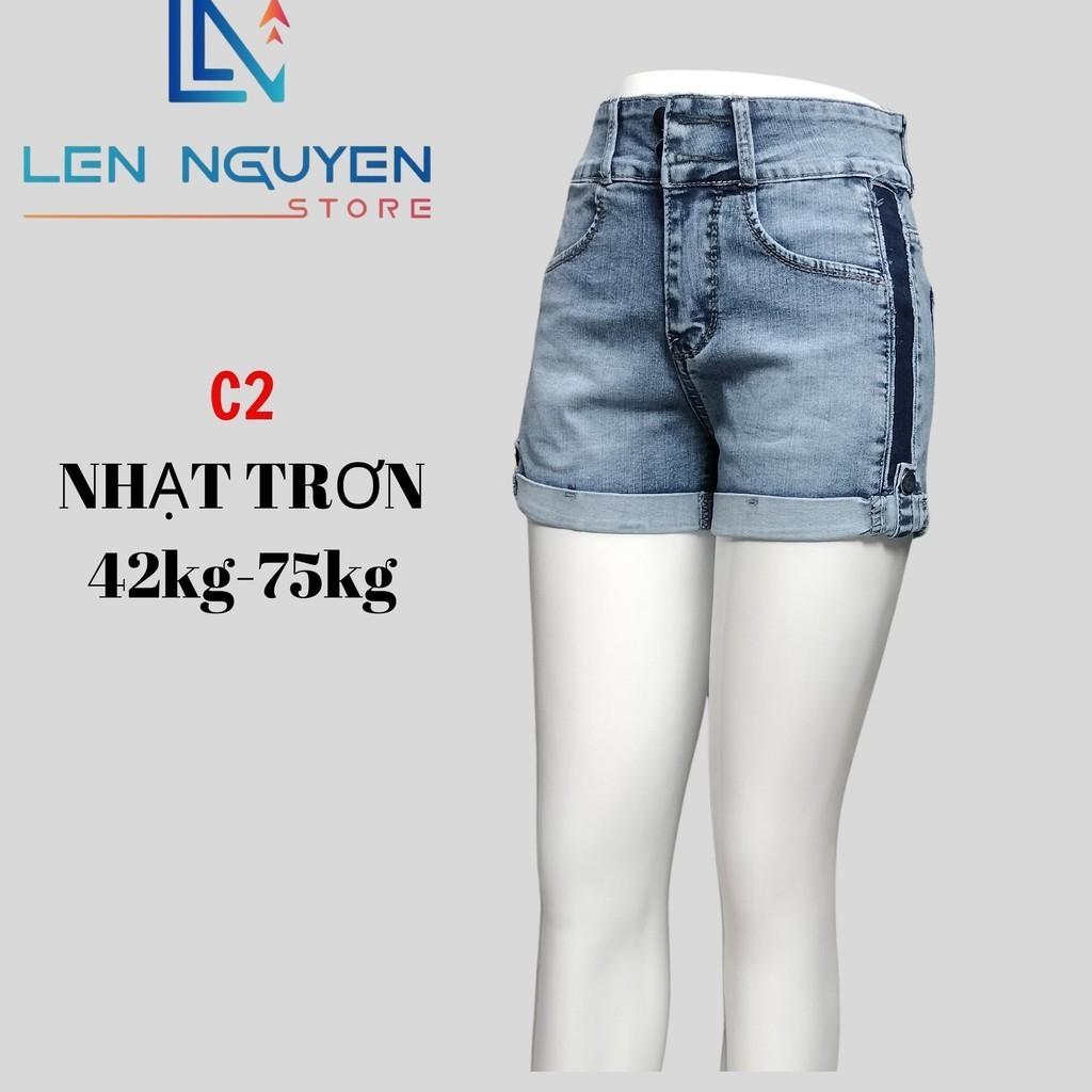 C2_ĐÙI 2 Nút Thiết Kế Quần Đùi lưng cao, vải co giãn size cho 43-75kg Ôm Lưng Cao Màu xanh nhạt  và Nhạt rách,Xám Vải Cao Cấp Co Giãn ,Mềm Mịn Thoáng Mát Women Nữ Pants Jean