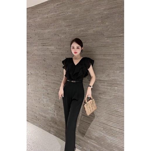 JUMPSUIT  CỔ V BÈO KÈM NỊT