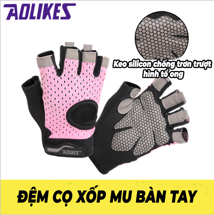 Găng tay nửa ngón tập gym nam nữ hỗ trợ lực nắm tập tạ chơi thể thao silicon chống trơn trượt