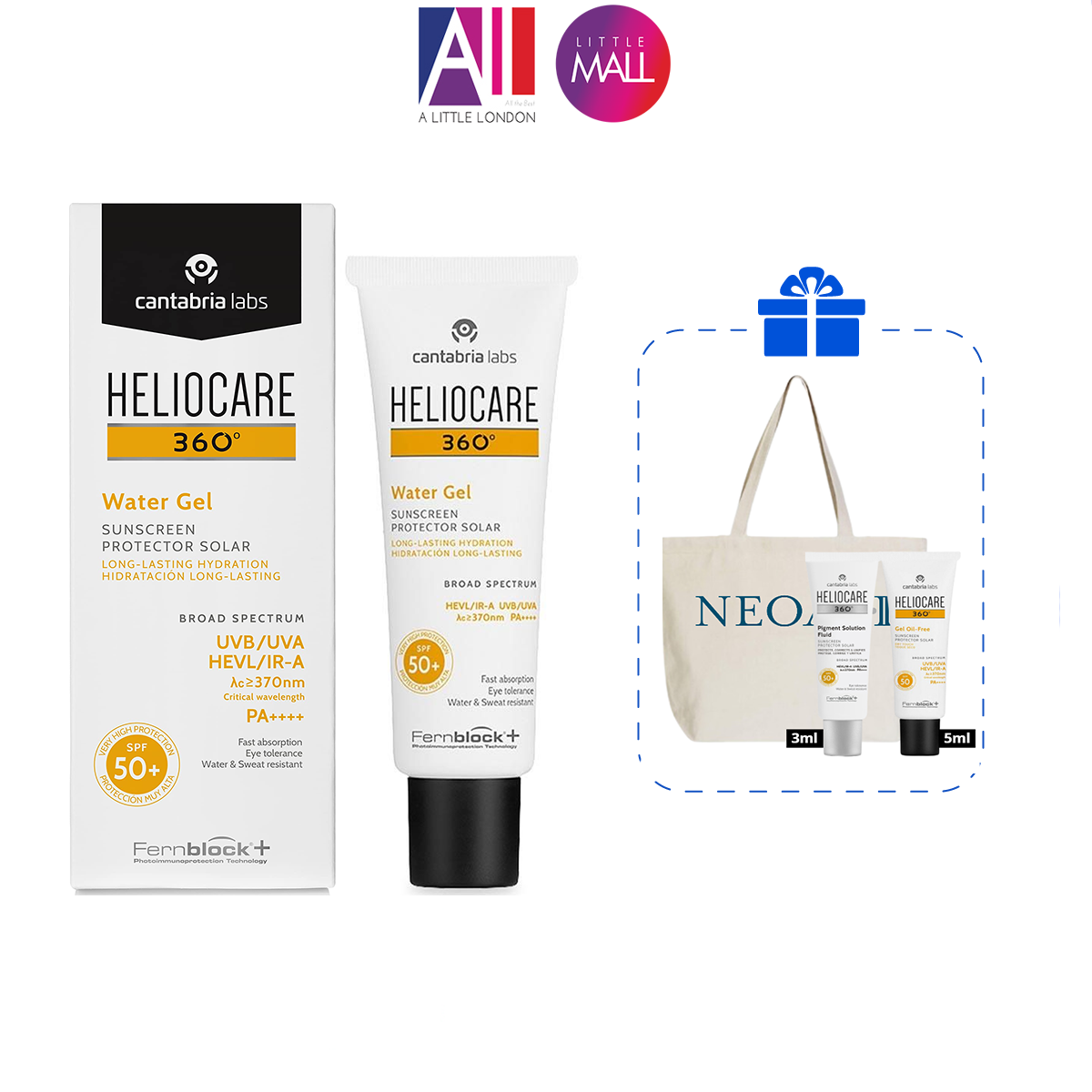 Kem chống nắng chống nước Heliocare 360 water gel 50ml TẶNG Sample Heliocare (Nhập khẩu)