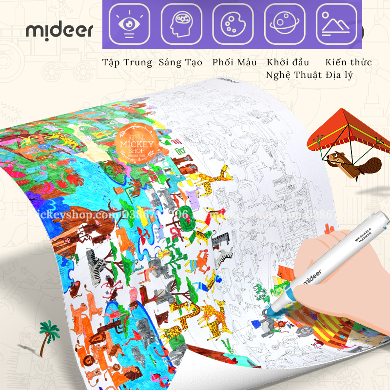 Tranh thủ công tô màu với 3 chủ đề Du Lịch các châu lục chính hãng Mideer World Traveler Coloring Poster cho bé từ 3 tuổi