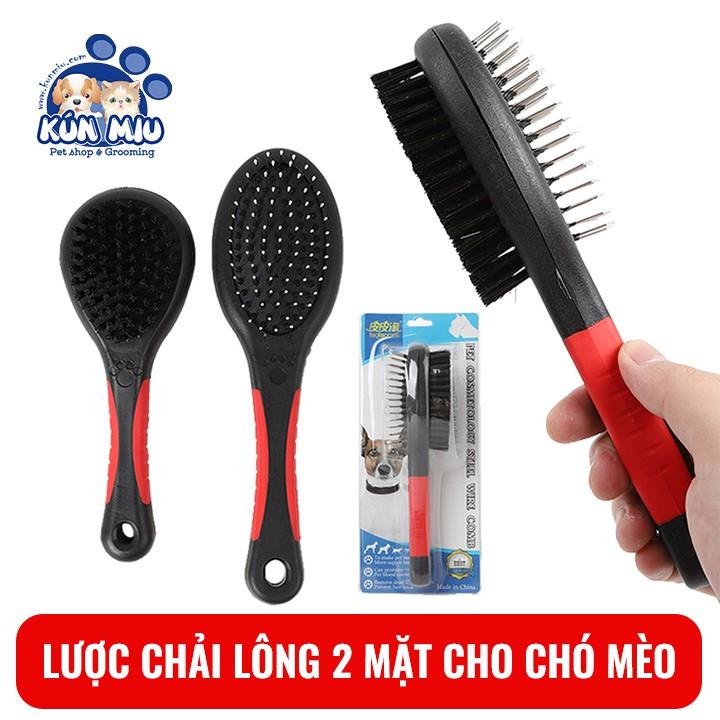 Lược chải lông cho chó mèo 2 mặt cán nhựa màu đỏ đen Kún Miu