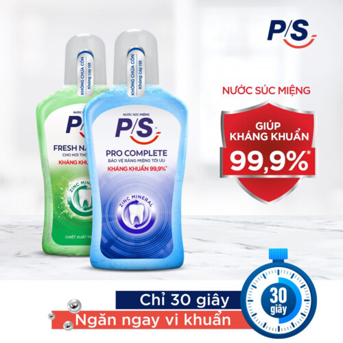 Combo 2 Nước súc miệng P/S Cho hơi thở thơm mát Công thức Zinc Mineral kháng khuẩn đến 99,9%* 500ml