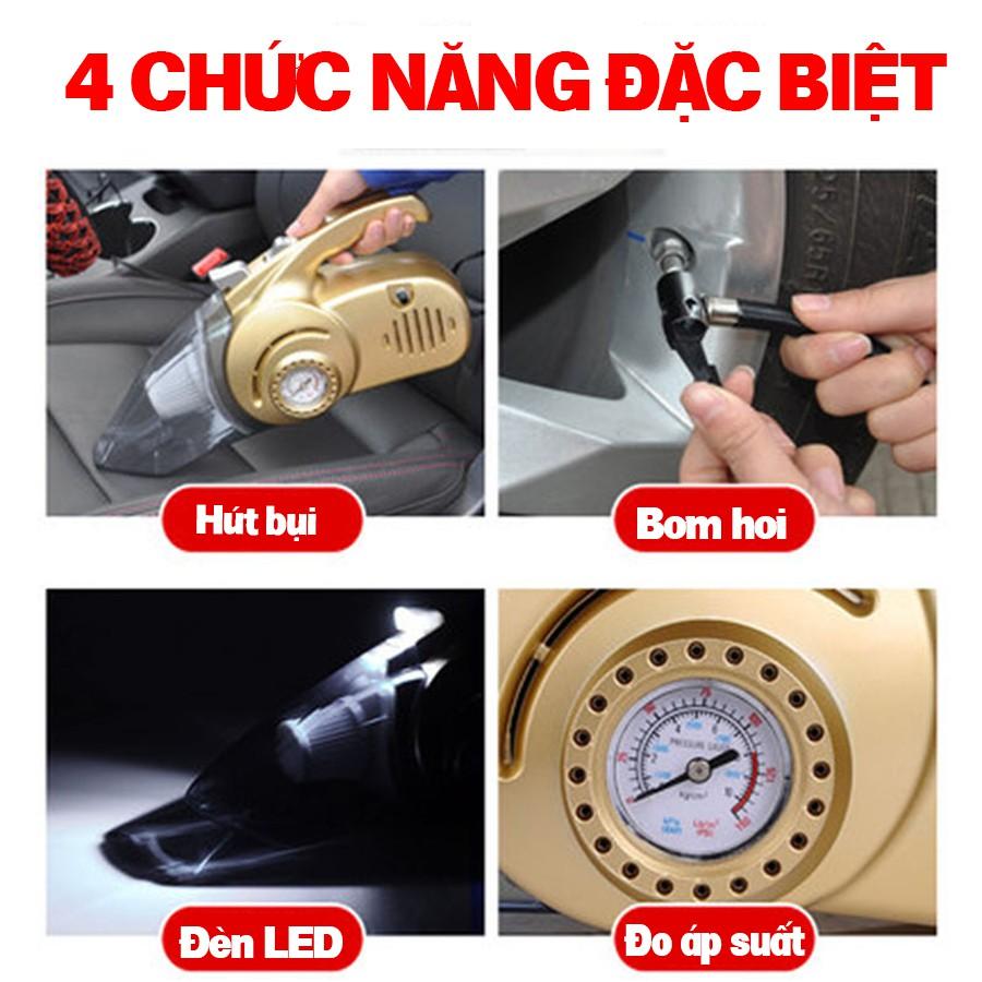 Máy bơm lốp ô tô cầm tay, máy hút bụi kết hợp bơm lốp ô tô 4 in 1 Cao Cấp