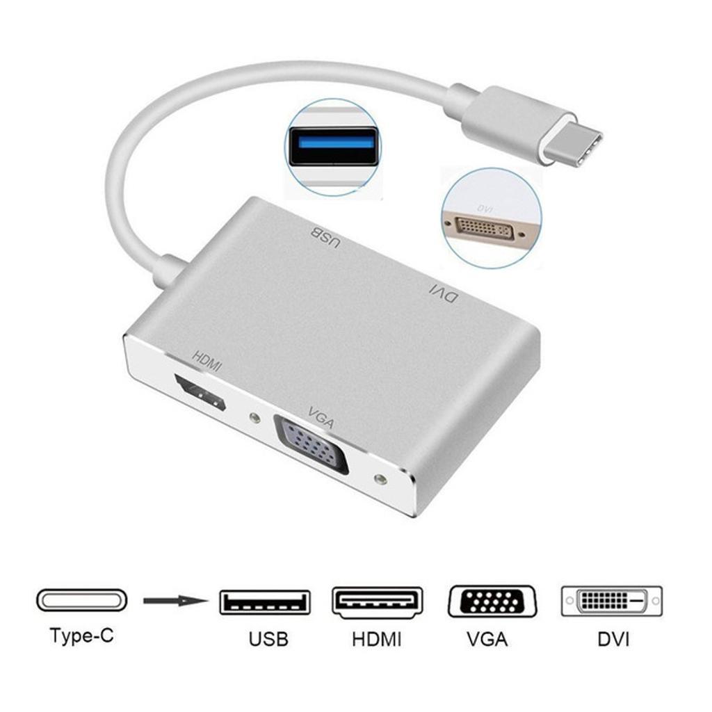 4 in 1 USB C Type-C to VGA/DVI/HDMI/USB Port Adapter Converter Cable For PC