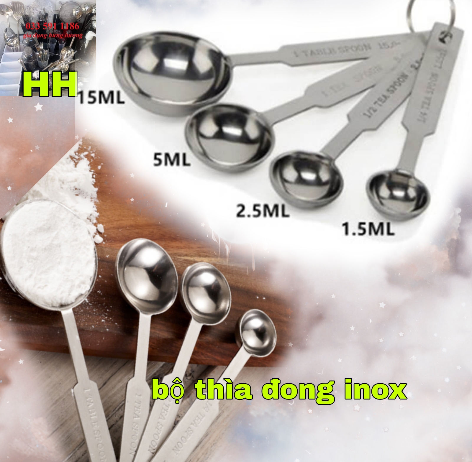 Bộ thìa đong inox 4 cỡ (hàng đẹp), dụng cụ pha chế