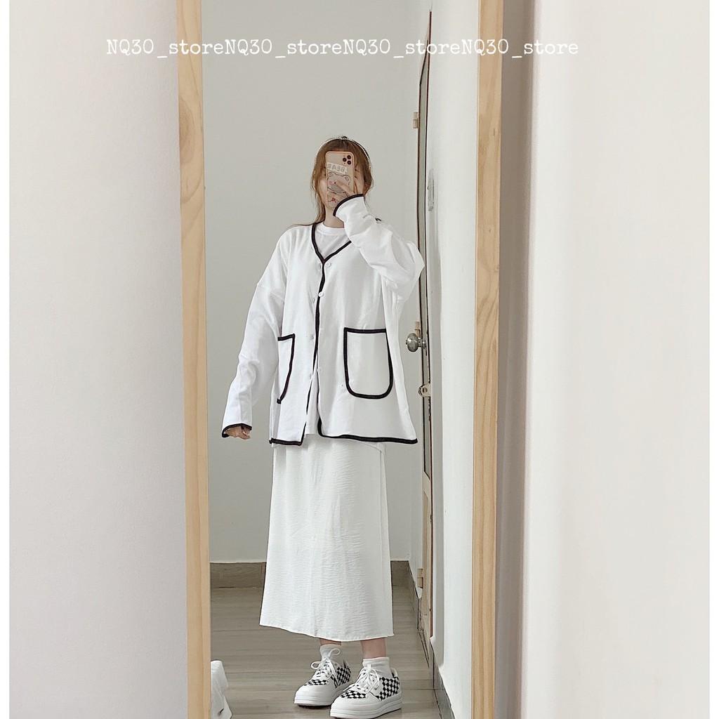 Áo Cardigan Túi Hộp Nỉ Da Cá Nữ Ullzang