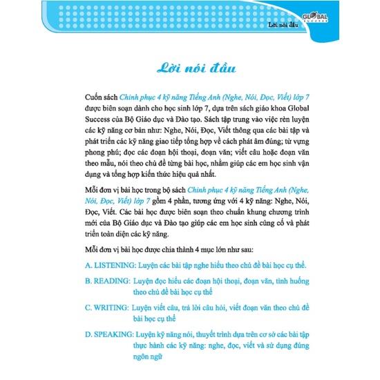 Sách - Combo Chinh phục 4 kỹ năng tiếng anh nghe - nói - đọc - viết lớp 7 - tập 1 + 2 ( GLOBAL SUCCESS )