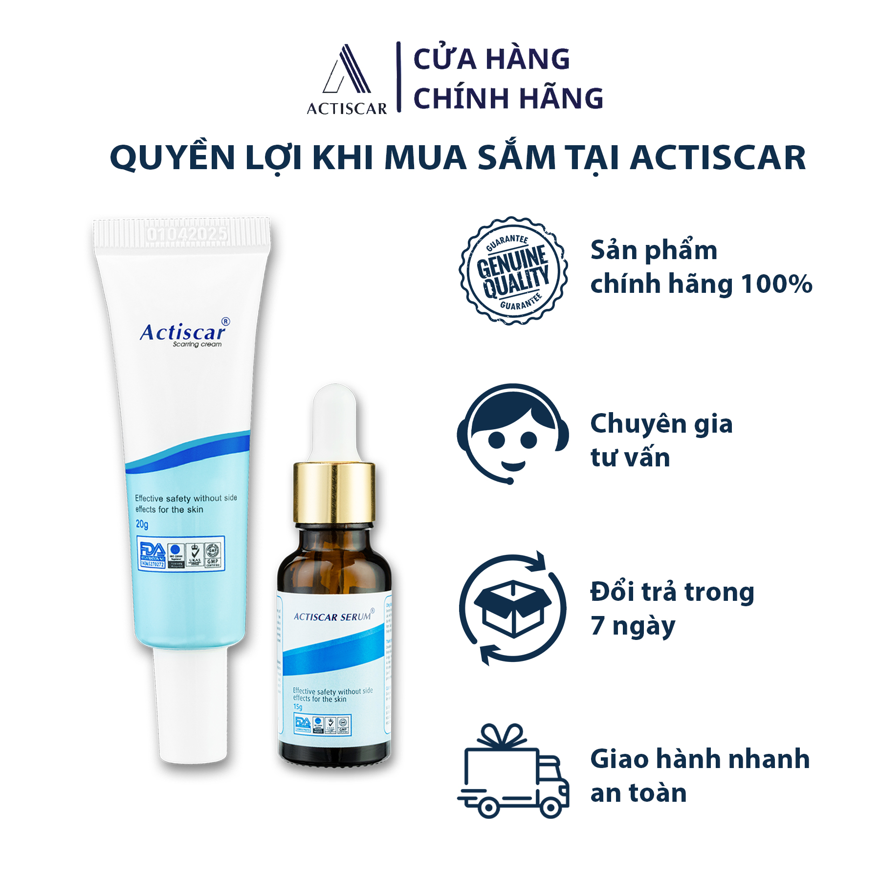 [Combo bộ 2] -  Hỗ Trợ Trị Sẹo Actiscar làm mờ sẹo Lồi, Sẹo Lõm, Sẹo Rỗ, Sẹo Thâm Lâu Năm