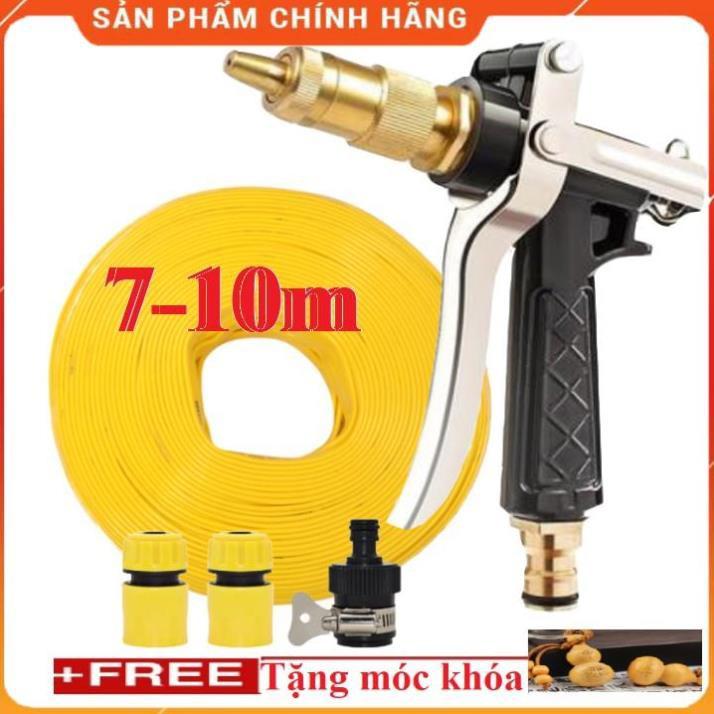 Bộ dây vòi xịt nước rửa xe,tưới cây đa năng, tăng áp 3 lần,loại 7m,10m 206236 đầu đồng, cút,nối nhựa đen+ móc khoá