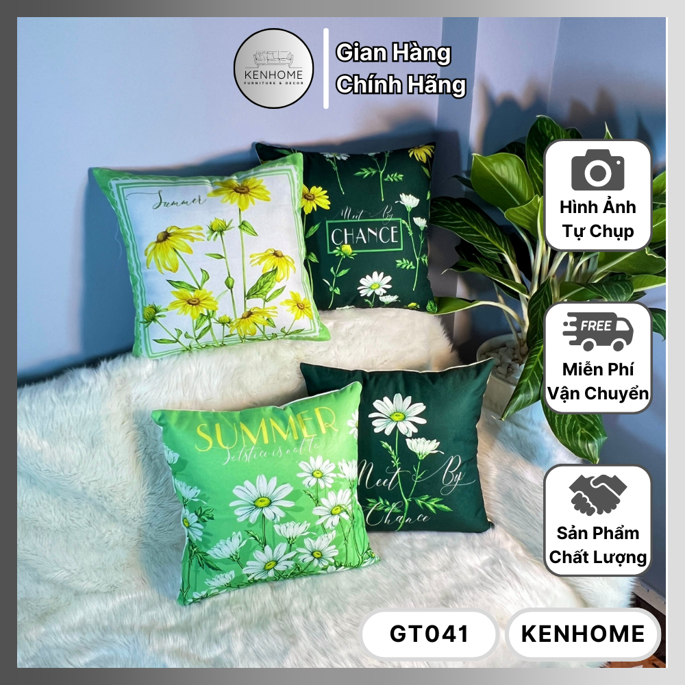 Gối Sofa Họa Tiết Hoa Cúc - Gối Tựa Lưng Sofa Decor Phong Cách Sang Trọng Cho Nhà Cửa - Vải Bố Cao Cấp - Kích Thước 45X45cm