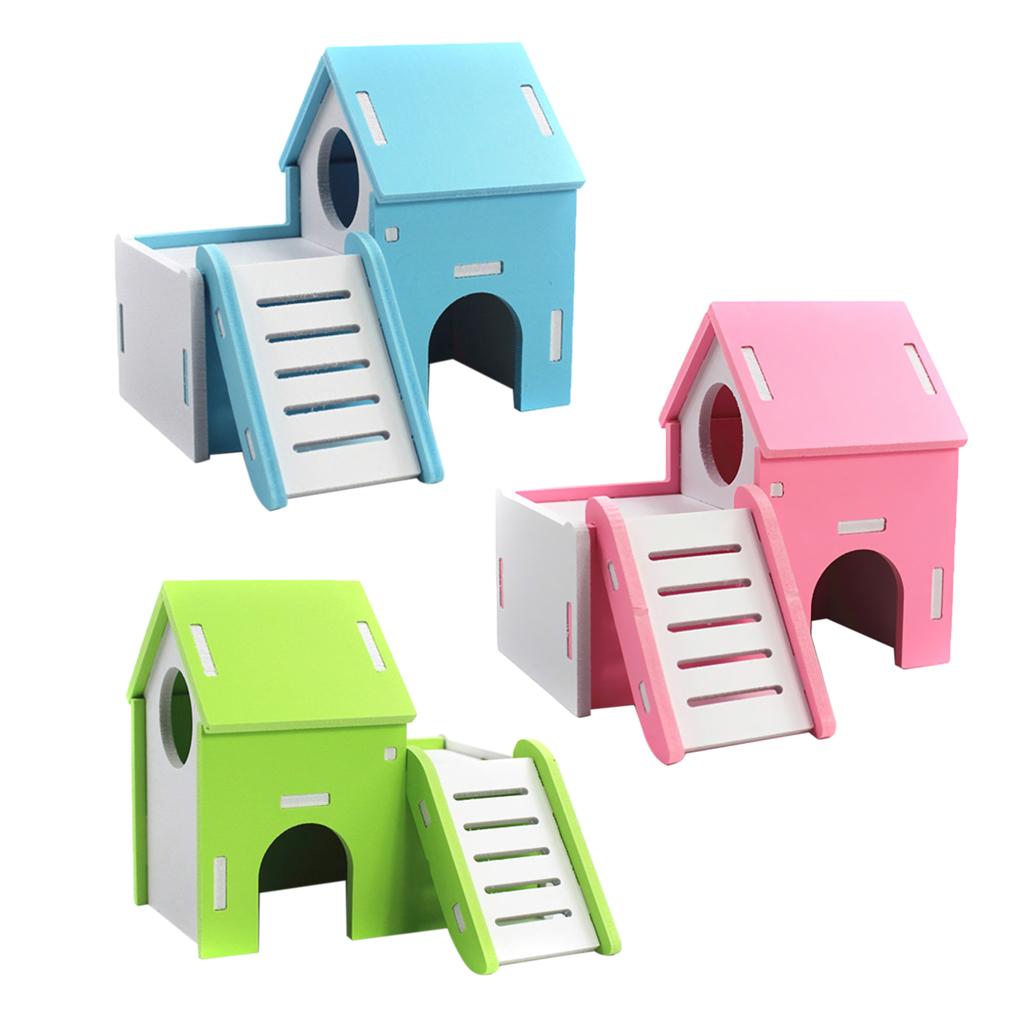 Small Pet House Hamster Mouse Wooden Hut Exercise Funny Nest Toy Blue